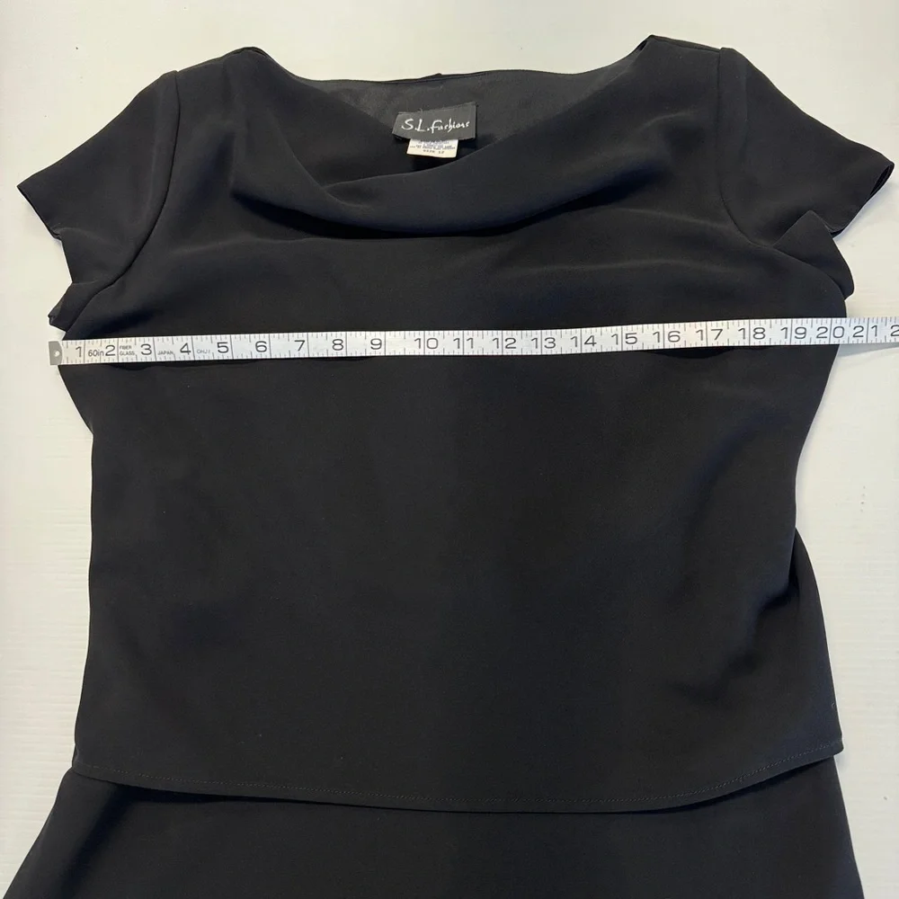 S.L. Fashions Black Evening Drape Neck Dress Size 12 - Picture 4 of 7